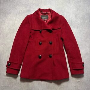 Babaton Howell Wool Cashmere Pea Coat Women Small Red Double Breasted Jacket
